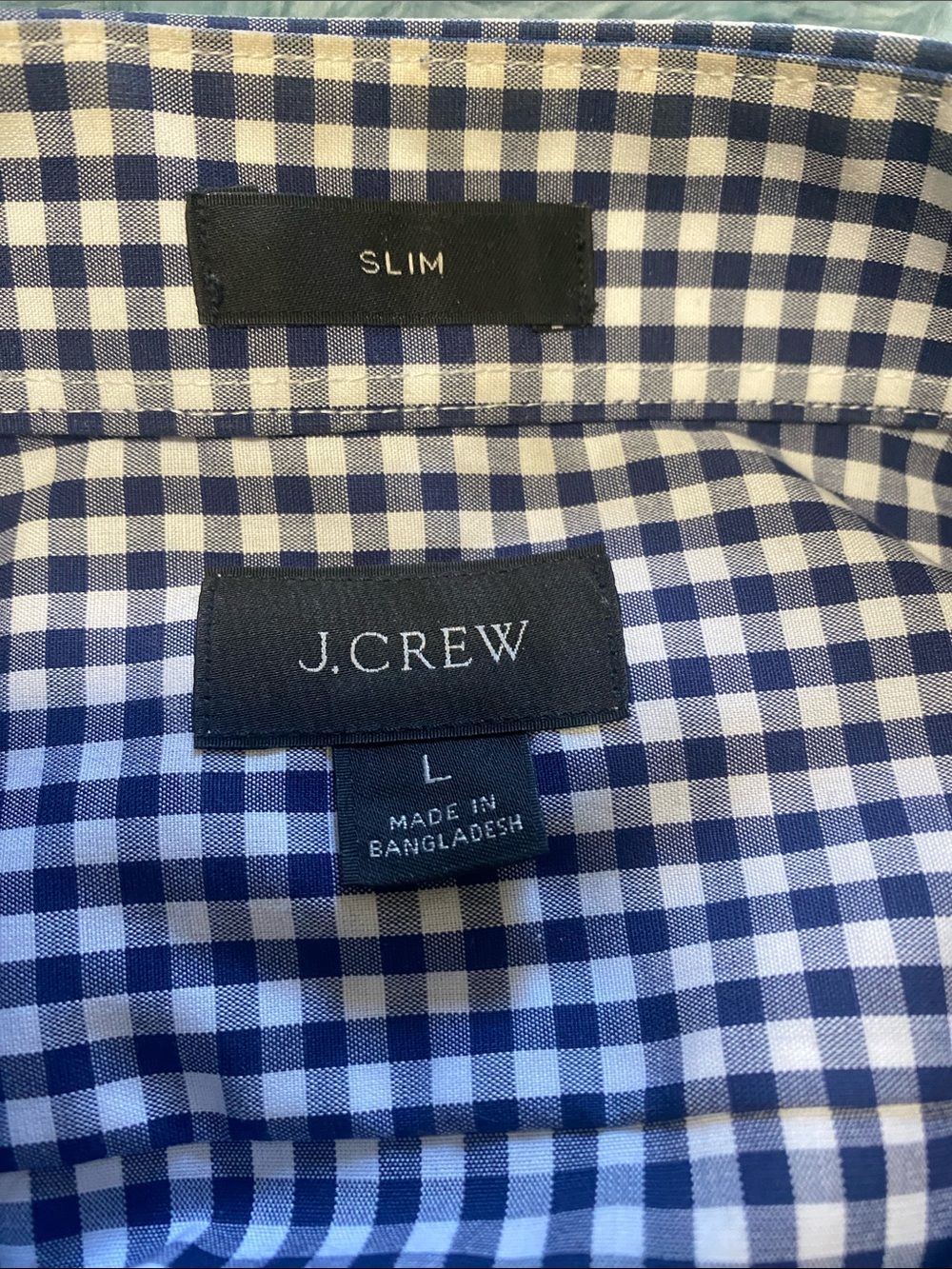 J Crew Men's Classic Navy and White Gingham Button-Up Shirt Sz L - Picture 3 of 4